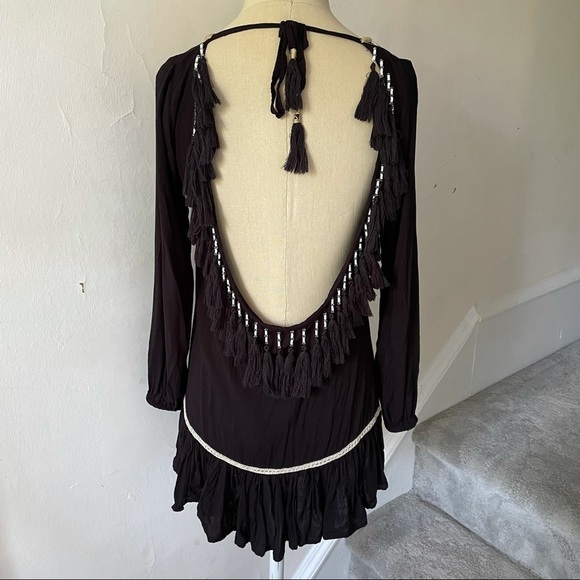 Skemo Open Back Beaded Fringe Long Sleeve Cover Up - Picture 3 of 8